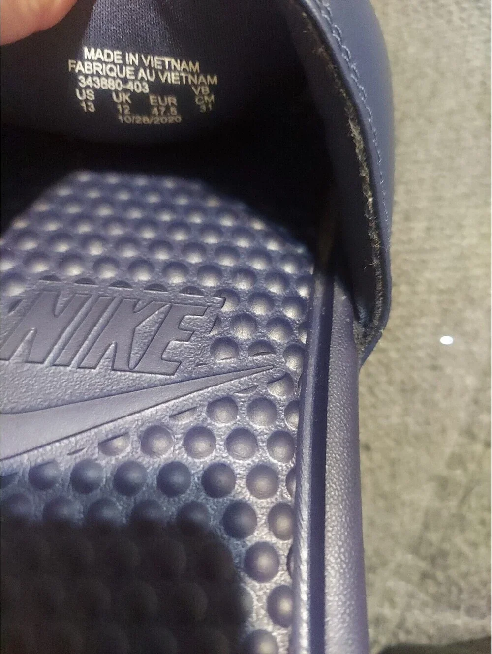 Nike Benassi JDI Men's Slip On Sandals Sz 13 - Navy Blue Waterproof Slides Pool